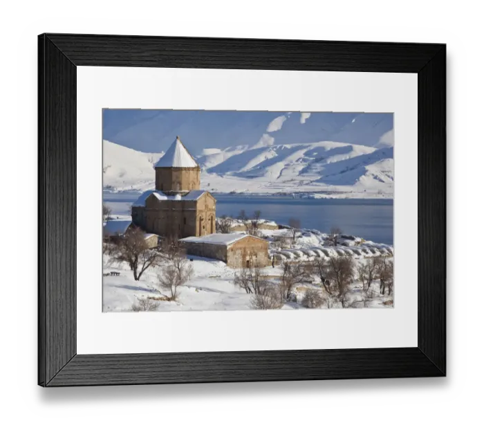 Framed Print : Church of the Holy Cross in snow, Akdamar Island, Anatolia Region, Turkey