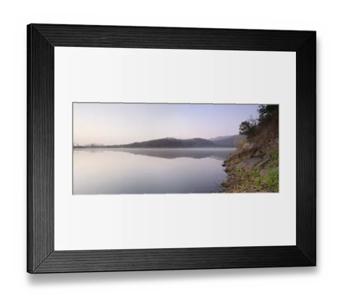 Framed Print : Reflection of hills in still lake water with shore in foreground, Pongola, Kwazulu-Natal, South Africa Framed Print : Reflection of hills in still lake water with shore in foreground, Pongola, Kwazulu-Natal, South Africa