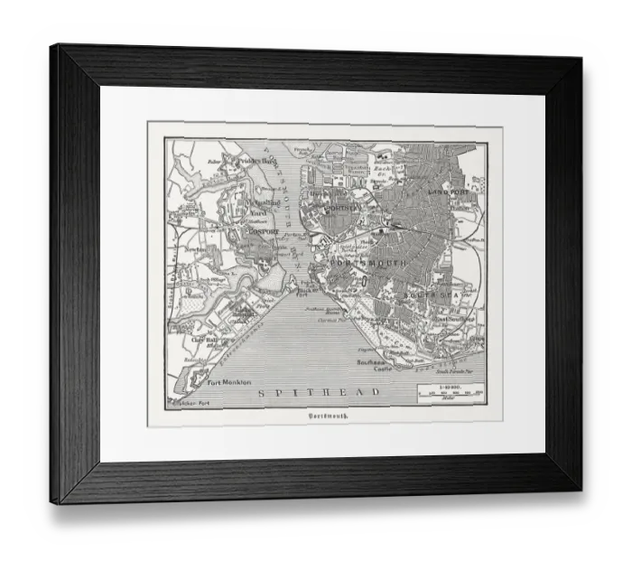 Framed Print : City map of Portsmouth, Hampshire, England, wood engraving, published 1897 Framed Print : City map of Portsmouth, Hampshire, England, wood engraving, published 1897