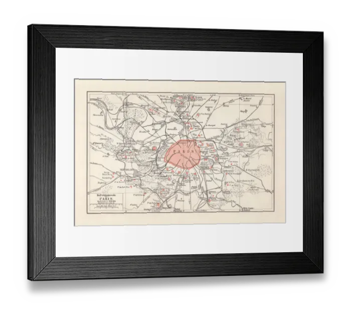 Framed Print : Paris and surroundings with the fortifications, lithograph, published in 1897
