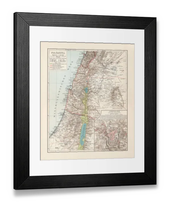 Framed Print : Historical maps of Palestine and Jerusalem, lithograph, published in 1897