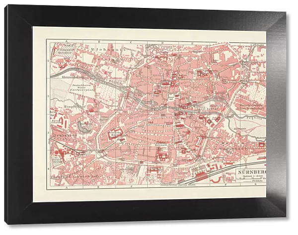Historical city map of Nuremberg, Bavaria, Germany, lithograph, published 1897