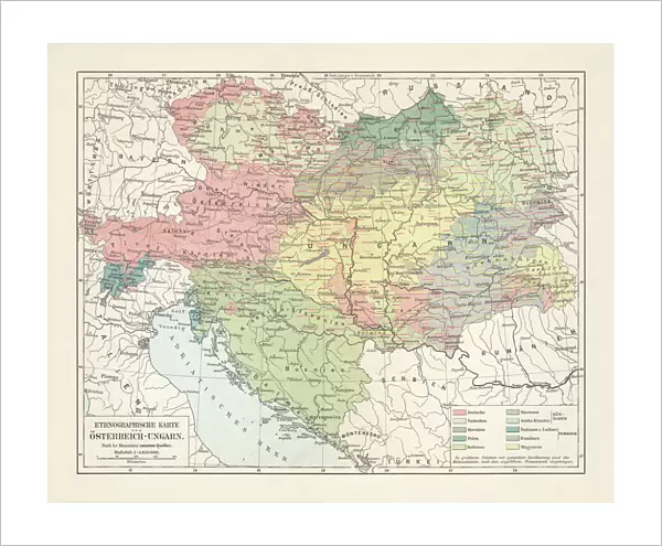 Ethnological map of the Austro-Hungarian Empire, lithograph, published in 1897