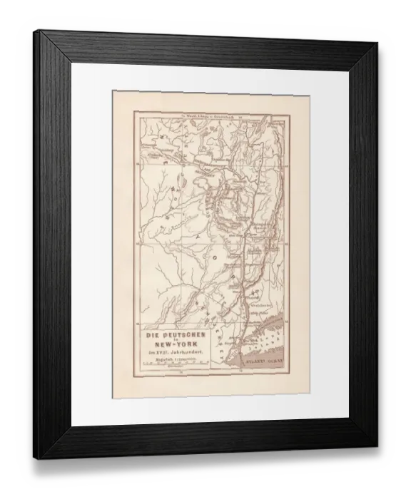 Framed Print : Map of the Germans in New York (state), 18th century Framed Print : Map of the Germans in New York (state), 18th century