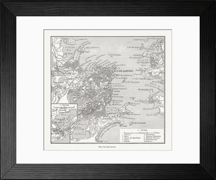 Framed Print : Map of Rio de Janeiro, Brazil, wood engraving, published 1897 Framed Print : Map of Rio de Janeiro, Brazil, wood engraving, published 1897