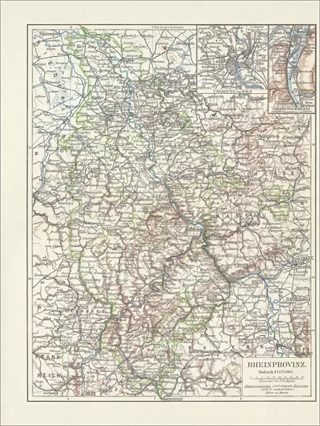 Map of Rhine Province (Prussia, Germany), lithograph, published in 1897
