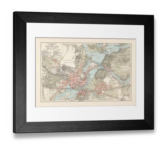 Framed Print : Map of Potsdam and surroundings, Brandenburg, Germany, lithograph, published 1897 Framed Print : Map of Potsdam and surroundings, Brandenburg, Germany, lithograph, published 1897