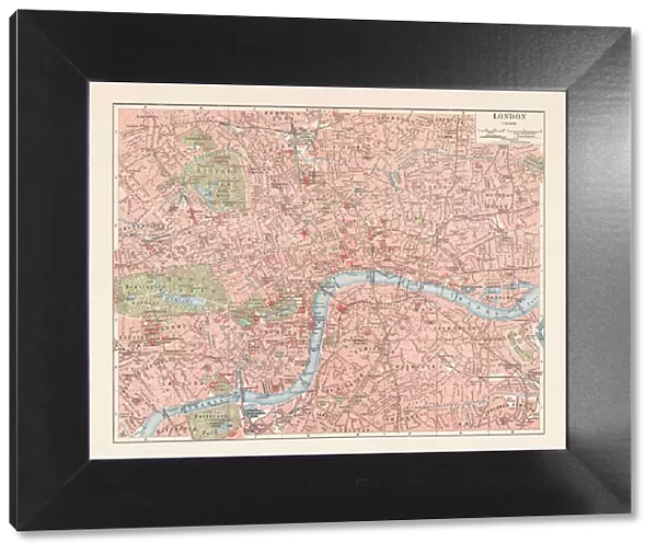 City map of London, England, downtown district, lithograph, published 1897