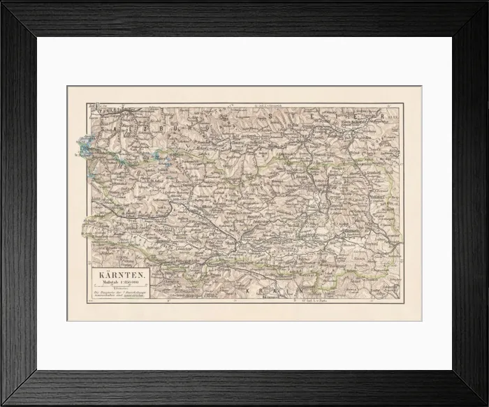 Framed Print : Topographic pap of Carinthia (KAÔé¼rten), Austria, lithograph, published in 1897 Framed Print : Topographic pap of Carinthia (KAÔé¼rten), Austria, lithograph, published in 1897