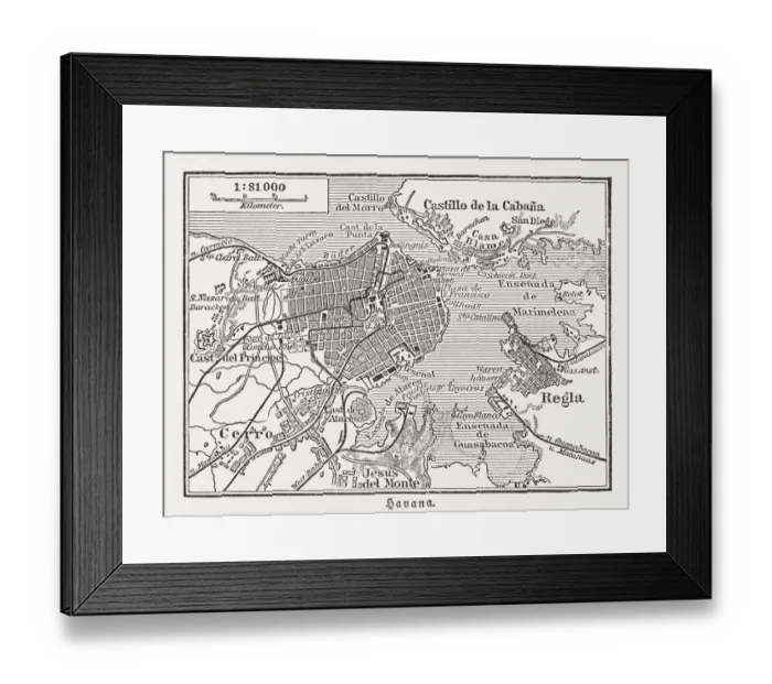 Framed Print : City map of Havana, capital of Cuba, woodcut, published 1897
