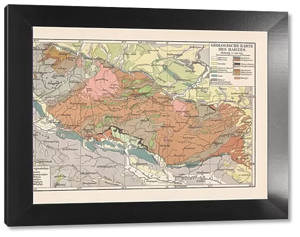 Geological map of the Harz Mountains, Germany, lithograph, published 1897