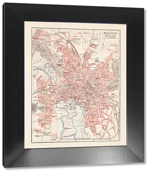 City map of Hannover, Lower Saxony, Germany, lithograph, published 1897