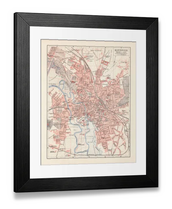 Framed Print : City map of Hannover, Lower Saxony, Germany, lithograph, published 1897 Framed Print : City map of Hannover, Lower Saxony, Germany, lithograph, published 1897