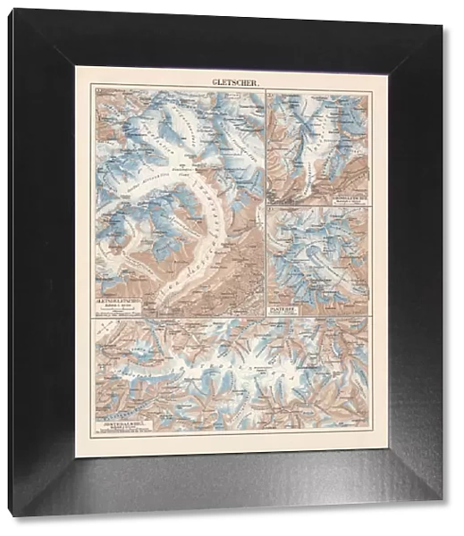 Topographic maps European glaciers, lithograph, published in 1897