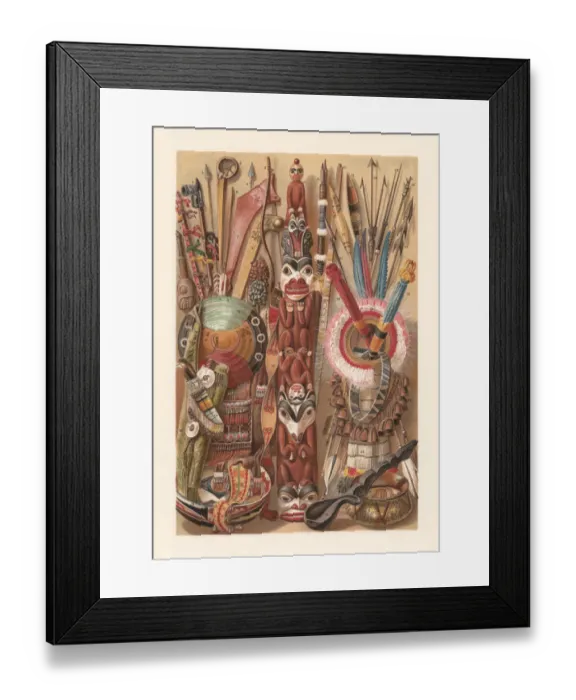 Framed Print : American Indian culture objects, chromolithograph, published in 1897 Framed Print : American Indian culture objects, chromolithograph, published in 1897