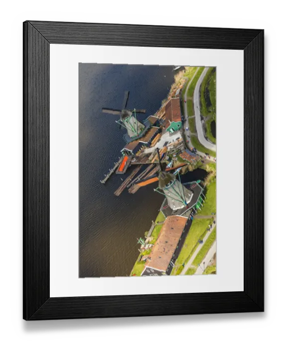 Framed Print : Aerial view of windmills in Zaanse Schans, Netherlands Framed Print : Aerial view of windmills in Zaanse Schans, Netherlands