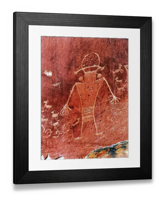 Framed Print : Native American Indian Fremont Petroglyph in Sandstone, Capitol Reef National Park, Torrey, Utah, USA Framed Print : Native American Indian Fremont Petroglyph in Sandstone, Capitol Reef National Park, Torrey, Utah, USA