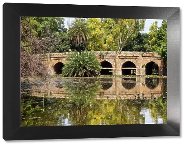 Athpula Eight Piers Stone Bridge, 17th Century Bridge, Reflection of Lodi Gardens, New Delhi, India