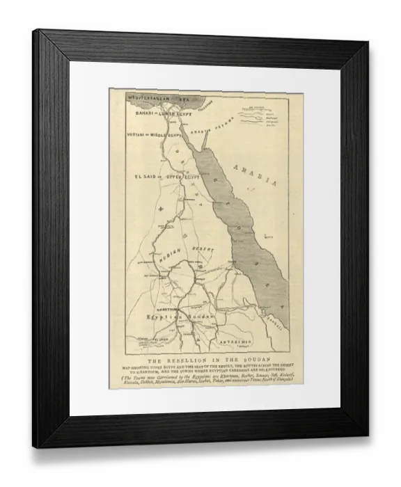 Framed Print : Mahdist War, Map of the rebellion in Sudan, 1884 Framed Print : Mahdist War, Map of the rebellion in Sudan, 1884