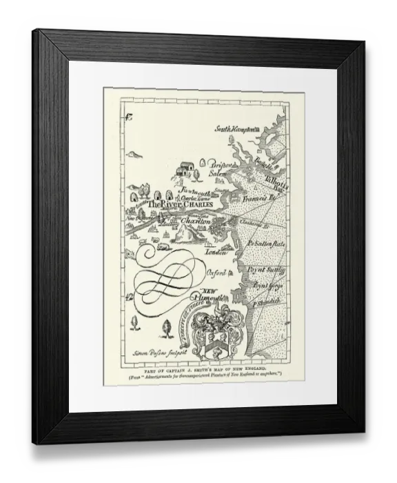 Framed Print : Captain John Smiths map of New England, 17th Century Framed Print : Captain John Smiths map of New England, 17th Century