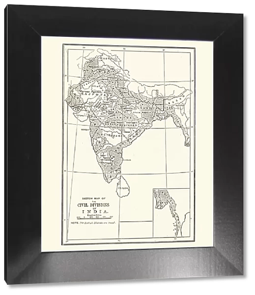 Map of the Civil Divisions of India, 1880s, 19th Century