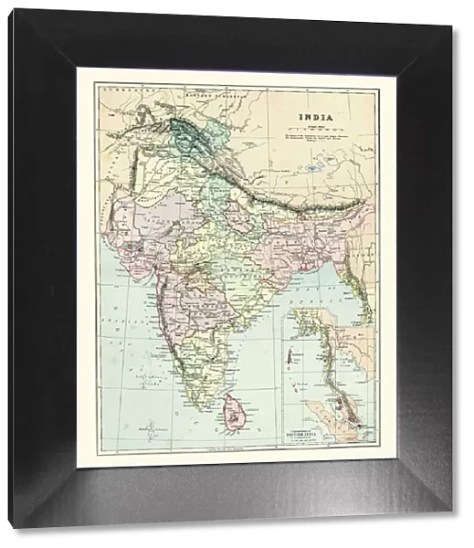 Antique map of India, 1880s, 19th Century