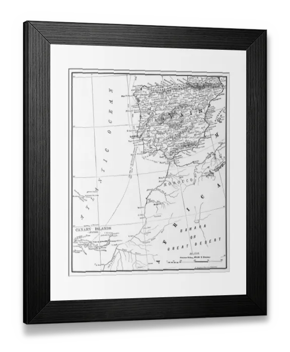 Framed Print : Antique illustration from US navy and army: Spain, Portugal, Morocco and Canary Islands map Framed Print : Antique illustration from US navy and army: Spain, Portugal, Morocco and Canary Islands map