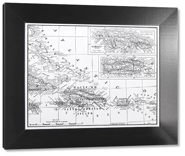 Antique illustration from US navy and army: Haiti, Jamaica and Puerto Rico Map