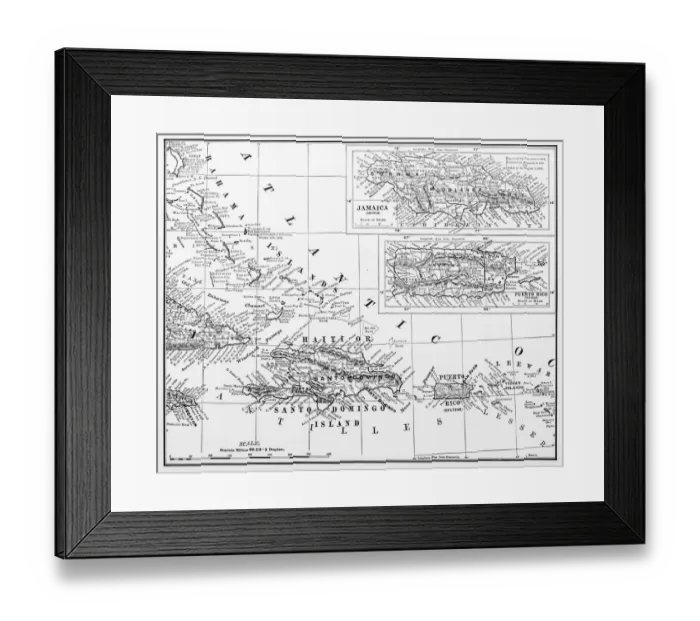 Framed Print : Antique illustration from US navy and army: Haiti, Jamaica and Puerto Rico Map Framed Print : Antique illustration from US navy and army: Haiti, Jamaica and Puerto Rico Map