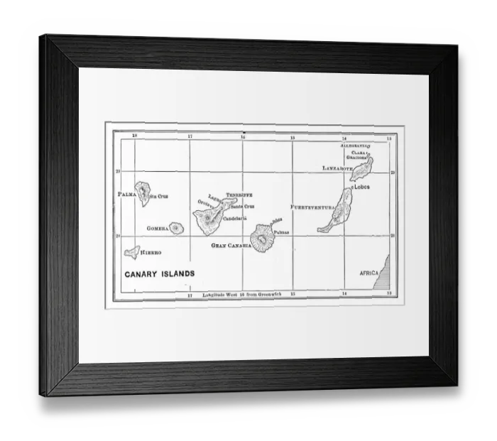 Framed Print : Canary islands Map Framed Print : Canary islands Map