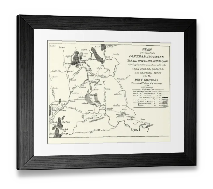 Framed Print : Railway map of Central junction railway connecting London 1820 Framed Print : Railway map of Central junction railway connecting London 1820