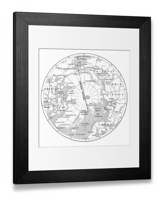 Framed Print : Antique scientific engraving illustration: North Pole map Framed Print : Antique scientific engraving illustration: North Pole map