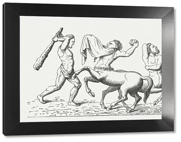 Hercules fighting the Centaurs, Greek mythology, wood engraving, published 1878