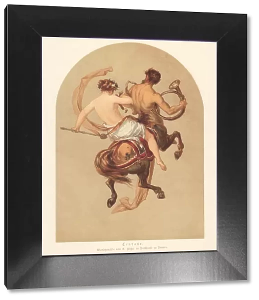Nymph rides on a centaur, Greek mythology, lithograph, published 1885