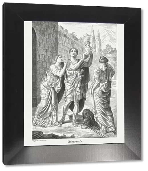 Hectors farewell from Andromache, Greek mythology, wood engraving, published 1879