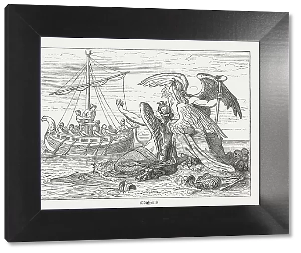 Ulysses and Sirens, Greek mythology, wood engraving, published in 1880