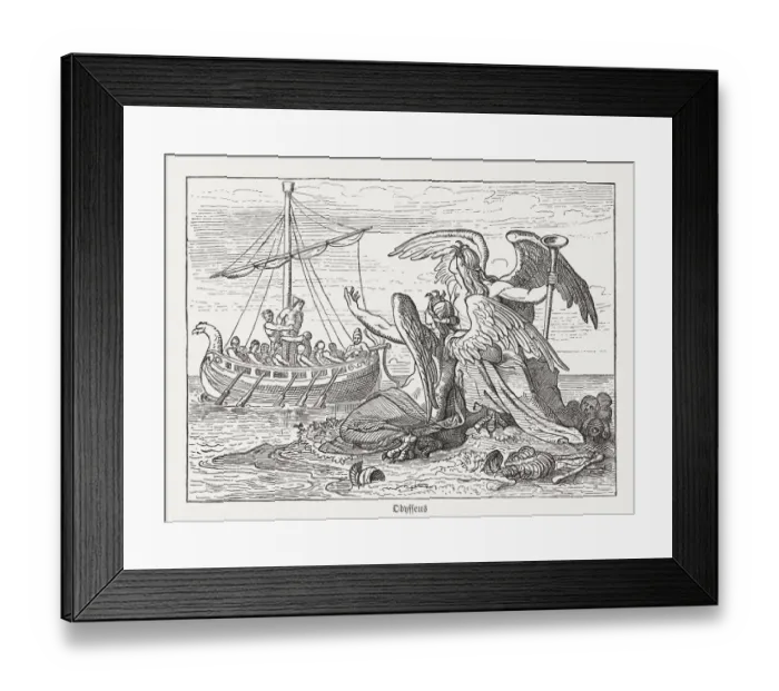 Framed Print : Ulysses and Sirens, Greek mythology, wood engraving, published in 1880 Framed Print : Ulysses and Sirens, Greek mythology, wood engraving, published in 1880