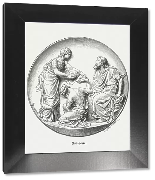 Antigone, Ismene, and Oedipus, Greek mythology, wood engraving, published 1879