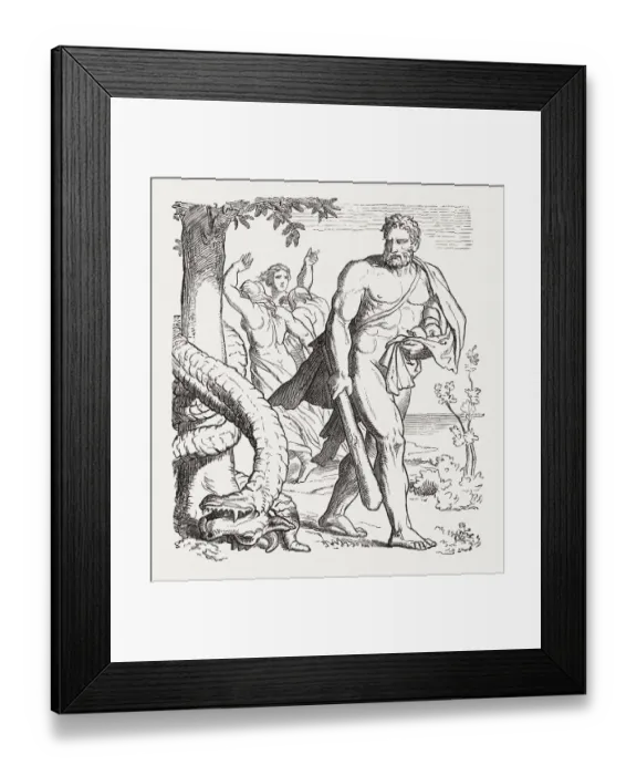 Framed Print : Hercules with the apples of the Hesperides, published in 1880 Framed Print : Hercules with the apples of the Hesperides, published in 1880
