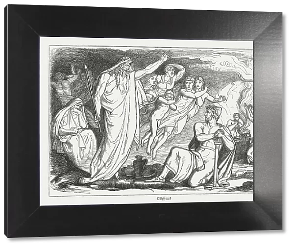 Ulysses in Hades, Greek mythology, wood engraving, published in 1880