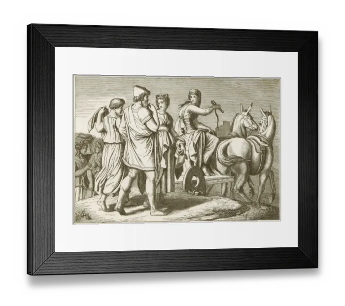 Framed Print : Nausicaa and Odysseus, Greek mythology, wood engraving, published in 1883 Framed Print : Nausicaa and Odysseus, Greek mythology, wood engraving, published in 1883