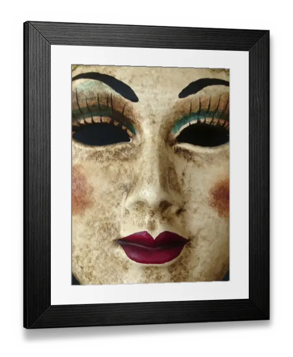 Framed Print : Closeup of a paper mache Venetian mask depicting a beautiful womans face, eyes, nose and mouth Framed Print : Closeup of a paper mache Venetian mask depicting a beautiful womans face, eyes, nose and mouth