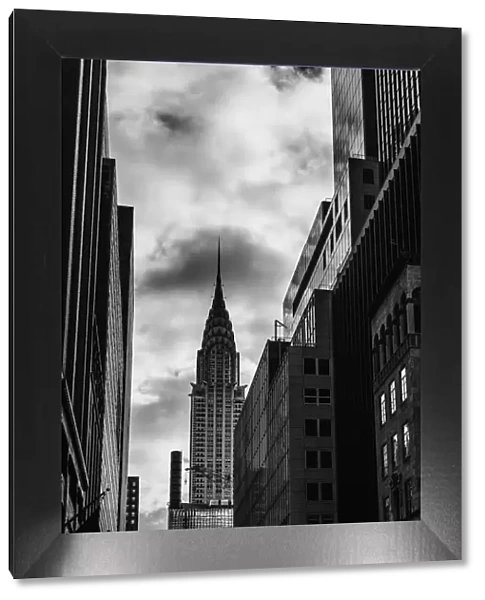 Silhouettes of New York skyline with the Chrysler Building