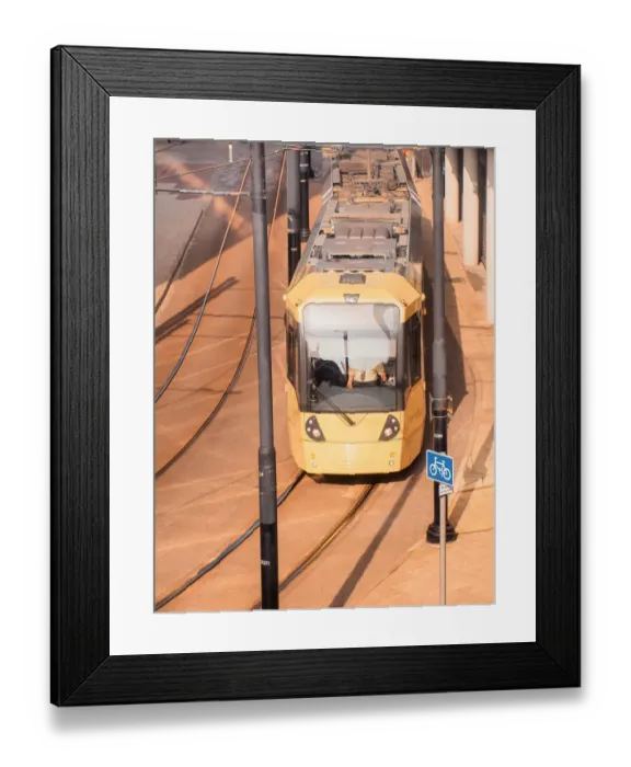 Framed Print : Manchester, yellow tram at Piccadilly Framed Print : Manchester, yellow tram at Piccadilly