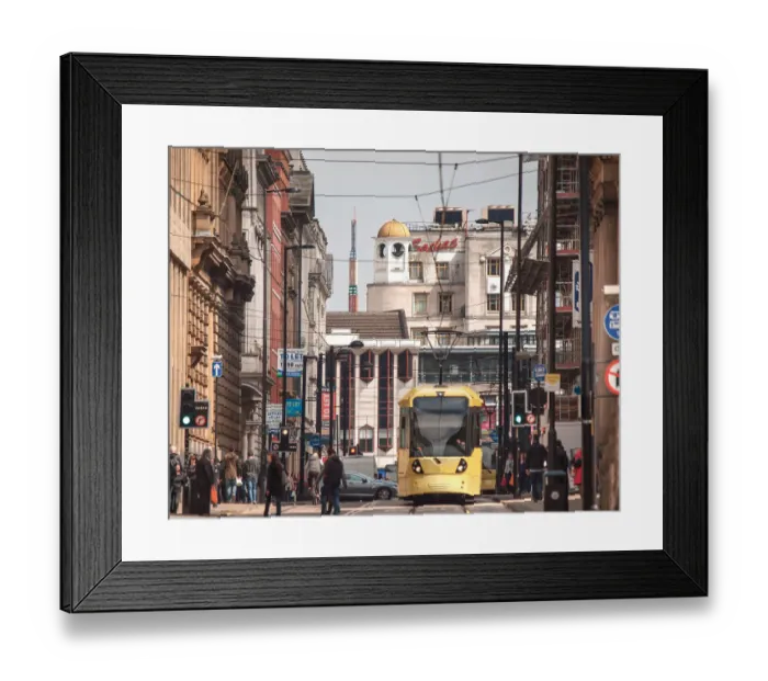 Framed Print : A tram leaving Piccadilly Gardens, Manchester Framed Print : A tram leaving Piccadilly Gardens, Manchester