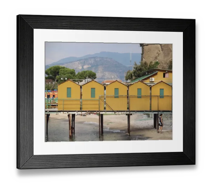 Framed Print : Yellow beach huts in Sorrento