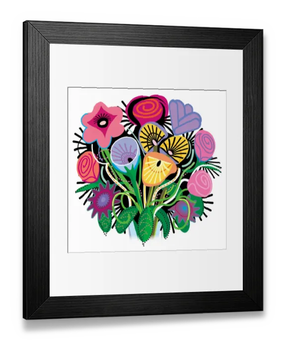 Framed Print : Floral Tropical Bouquet Folk Illustration Framed Print : Floral Tropical Bouquet Folk Illustration