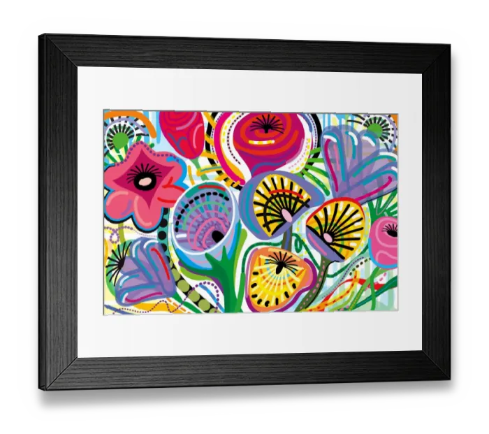 Framed Print : All over Blooming Flowers Bouquet in Vivid Color Illustration Framed Print : All over Blooming Flowers Bouquet in Vivid Color Illustration