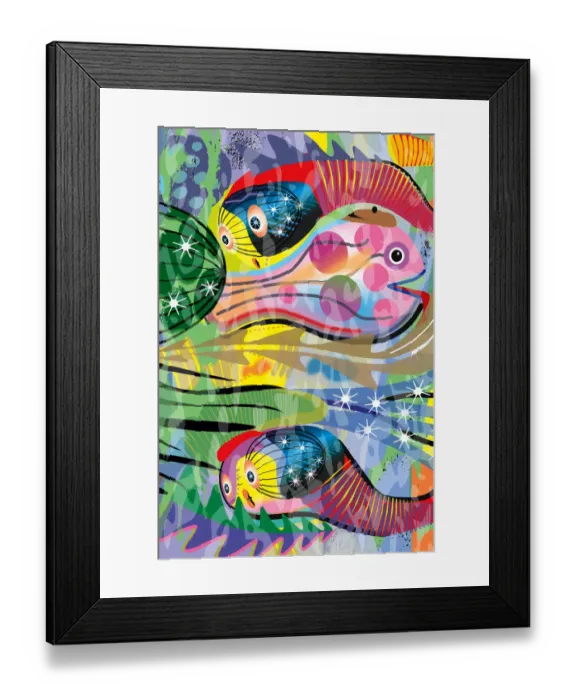Framed Print : Abstract flowing aqua marine abstract digital illustration