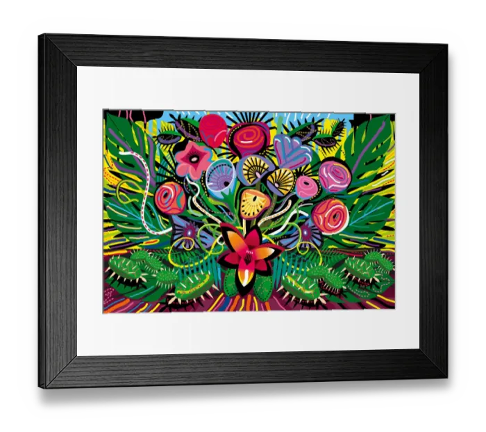 Framed Print : All over Blooming Flowers Bouquet in Vivid Color Illustration Framed Print : All over Blooming Flowers Bouquet in Vivid Color Illustration